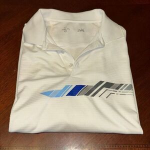 Antigua Mens L White Blue World Tour Golf Links Short Sleeve Polo‎ Shirt READ
